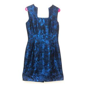 Metallic blue+black floral brocade tahari dress💙
